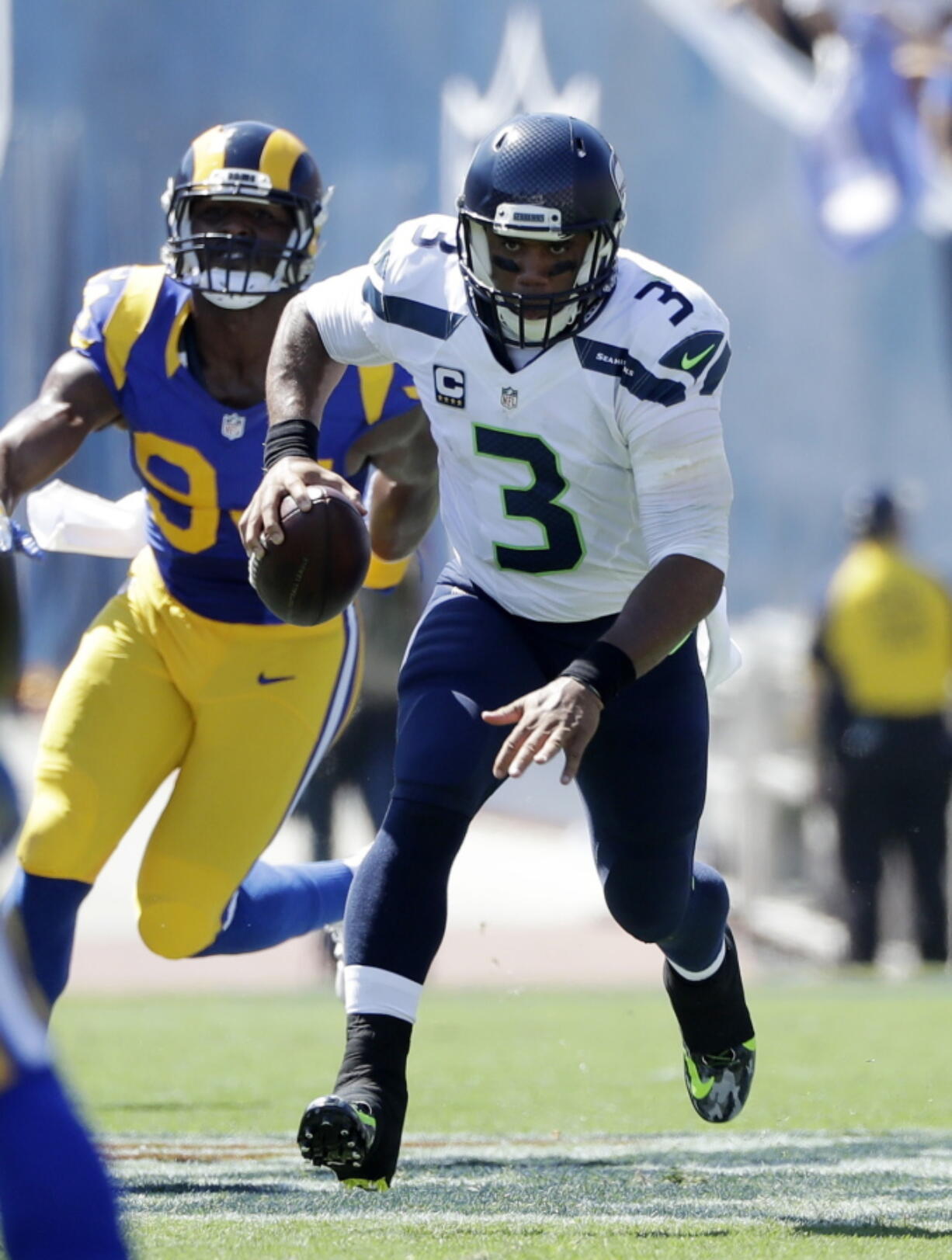 Seattle Seahawks quarterback Russell Wilson (3) has been hobbled by a sore ankle early in the season.