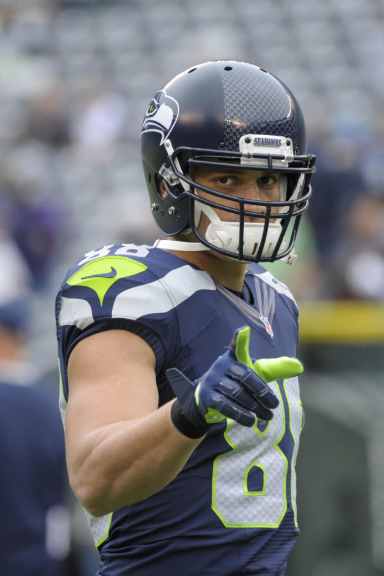 Seattle Seahawks&#039; Jimmy Graham gestures before an NFL football game against the New York Jets Sunday, Oct. 2, 2016, in East Rutherford, N.J.