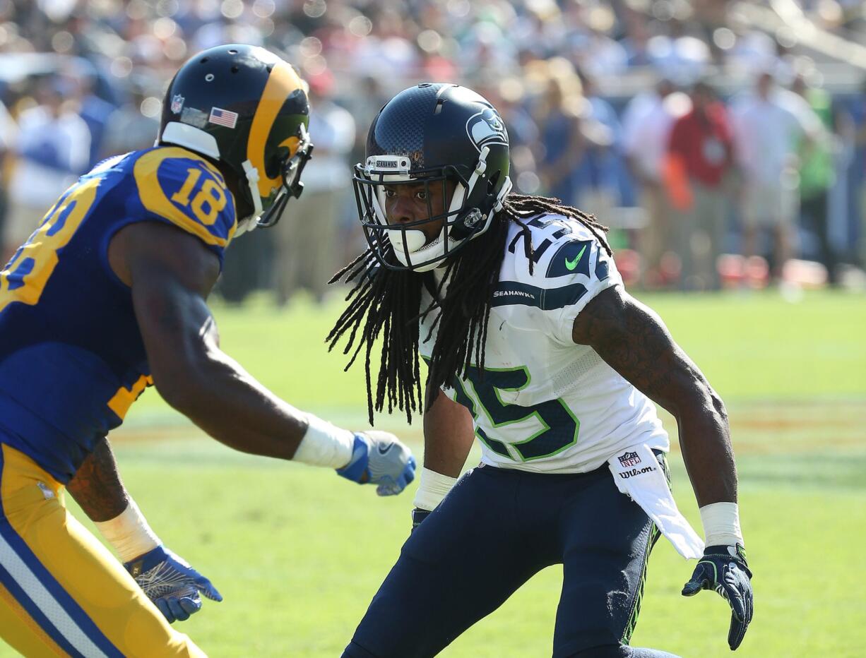 Seattle Seahawks cornerback Richard Sherman (25) during an NFL game between the Seattle Seahawks and the Los Angeles Rams on Sept. 18, 2016.