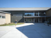 The exterior of a new Woodland High School building.