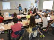 Michelle Sedgley teaches 28 fourth- and fifth-graders in her combined class at Southridge Elementary in Ridgefield. This year, all four of the Ridgefield School District’s schools are at least 130 students over capacity.