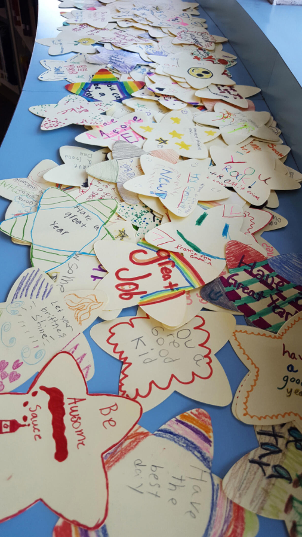 Hough: Inspiring messages and treats put together by students on the Hough Elementary School Junior Joy Team, and handed out to students and staff at Lincoln Elementary School.