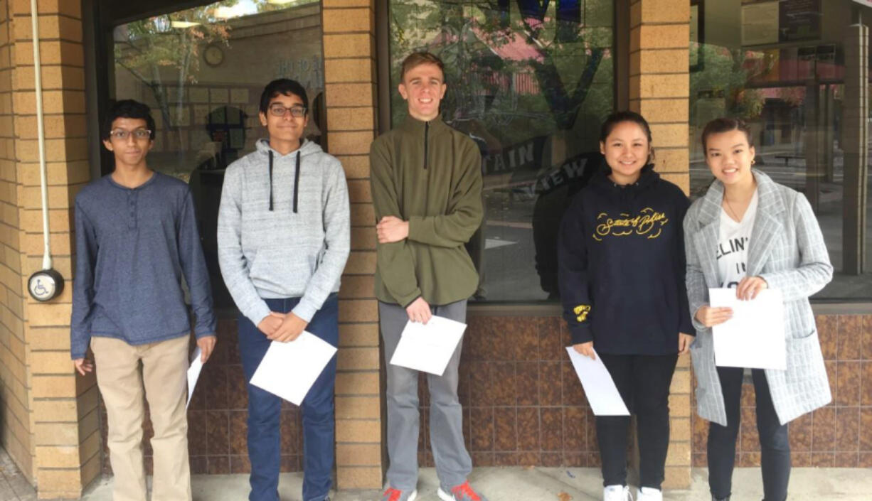 Mountain View: Among 12 Mountain View High School seniors honored as commended students by the 2017 National Merit Scholarship Program were, from left: Javier Anton, Suyash Gupta,  Daniel Grimshaw, Tenzin Moenbrook and Miranda Sheriden.