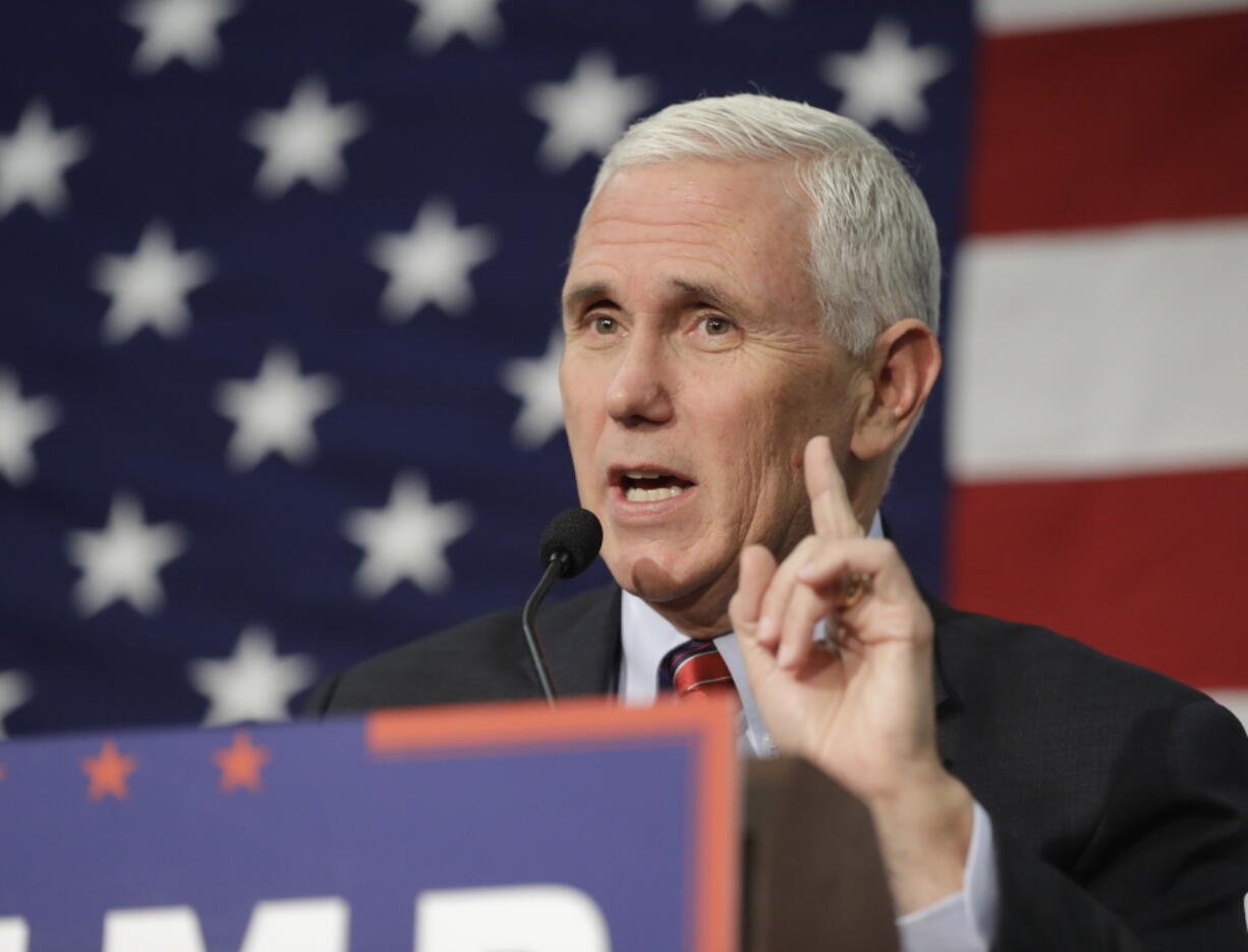 Republican vice presidential candidate, Indiana Gov. Mike Pence speaks in Fort Wayne, Ind.