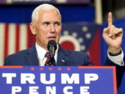 Republican vice presidential candidate, Indiana Gov. Mike Pence speaks during a campaign stop at the Rossford Recreation Center in Rossford, Ohio, on Friday.