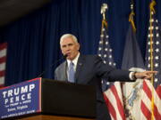 Republican vice presidential nominee Mike Pence speaks Wednesday at the Salem Civic Center in Salem, Va.