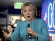 Democratic presidential candidate Hillary Clinton speaks to volunteers at a campaign office Friday in Seattle. Hillary Clinton has a tight grip on the Electoral College majority need to be elected president of the U.S., and may very well be on her way to a big victory, and that&#039;s how some Republicans see it.