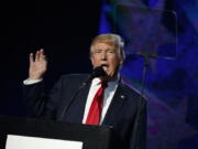 Republican presidential candidate Donald Trump speaks to the Republican Hindu Coalition on Saturday in Edison, N.J.