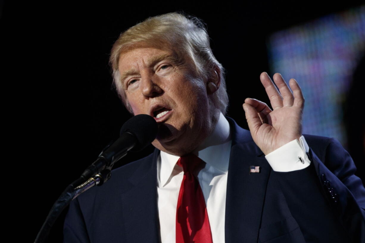 Republican presidential candidate Donald Trump speaks to the Republican Hindu Coalition on Saturday in Edison, N.J.