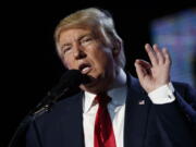 Republican presidential candidate Donald Trump speaks to the Republican Hindu Coalition on Saturday in Edison, N.J.