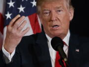 Republican presidential candidate Donald Trump speaks during a town hall with the Retired American Warriors on Monday in Herndon, Va.