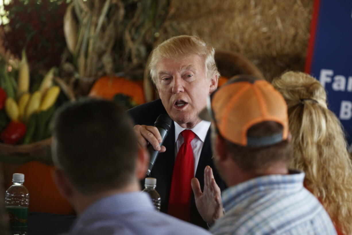 Republican presidential candidate Donald Trump speaks during a meeting with local farmers at Bedners Farm Fresh Market on Monday in Boynton Beach, Fla.