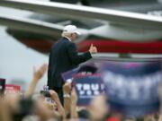 Republican presidential candidate Donald Trump walks to his plane after speaking during a campaign rally, Wednesday, Oct. 12, 2016, in Lakeland, Fla.