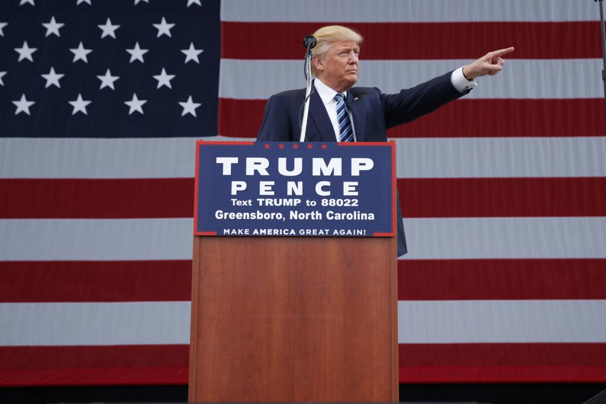 Republican presidential candidate Donald Trump speaks during a campaign rally, Friday, Oct. 14, 2016, in Greensboro, N.C.