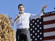 House Speaker Paul Ryan greets the crowd as he takes the stage the 1st Congressional District Republican Party of Wisconsin&#039;s annual Fall Fest event held in Elkhorn, Wis., on Saturday.