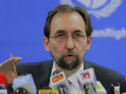 United Nations High Commissioner for Human Rights Zeid Ra&#039;ad al-Hussein speaks in Colombo, Sri Lanka. The U.N. human rights chief said on Wednesday that U.S. presidential candidate Donald Trump would be &quot;dangerous from an international point of view&quot; if he is elected.