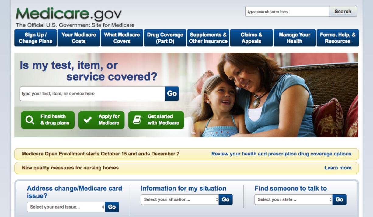 A screen shot shows the home page of Medicare.gov