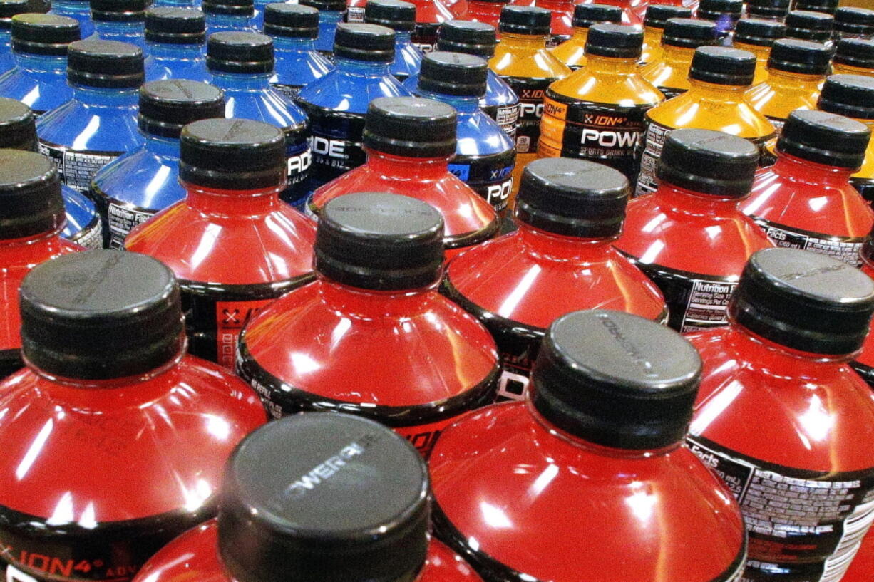 Sodas and energy drinks are stacked and line the shelves in a grocery store in Springfield, Illinois.