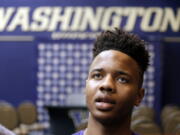 Washington guard Markelle Fultz speaks to reporters on Wednesday in Seattle. He is perhaps the most decorated recruit in school history.