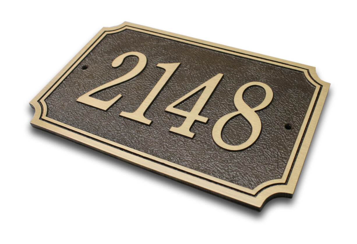 Scalloped 14-by-9-inch cast-bronze address plaque by Signature Streetscapes.