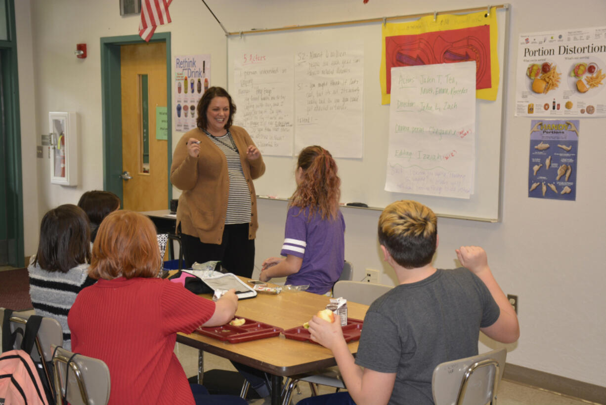 Washougal: Canyon Creek Middle School and Jemtegaard Middle School students work with Bobby Walker, tobacco prevention coordinator from Educational Service District 112, on a video showing the dangers of vaping.