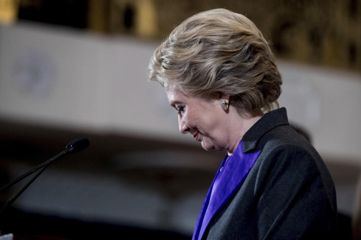 Democratic presidential candidate Hillary Clinton finishes speaking at the New Yorker Hotel in New York, Wednesday, Nov. 9, 2016, where she conceded her defeat to Republican Donald Trump after the hard-fought presidential election.