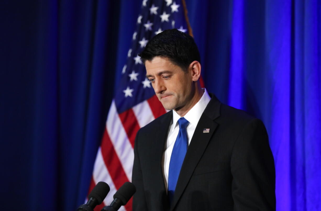 House Speaker Paul Ryan of Wis. listens to a question during a news conference in Janesville, Wis., on Wednesday.