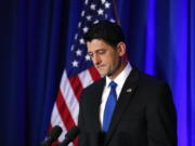 House Speaker Paul Ryan of Wis. listens to a question during a news conference in Janesville, Wis., on Wednesday.