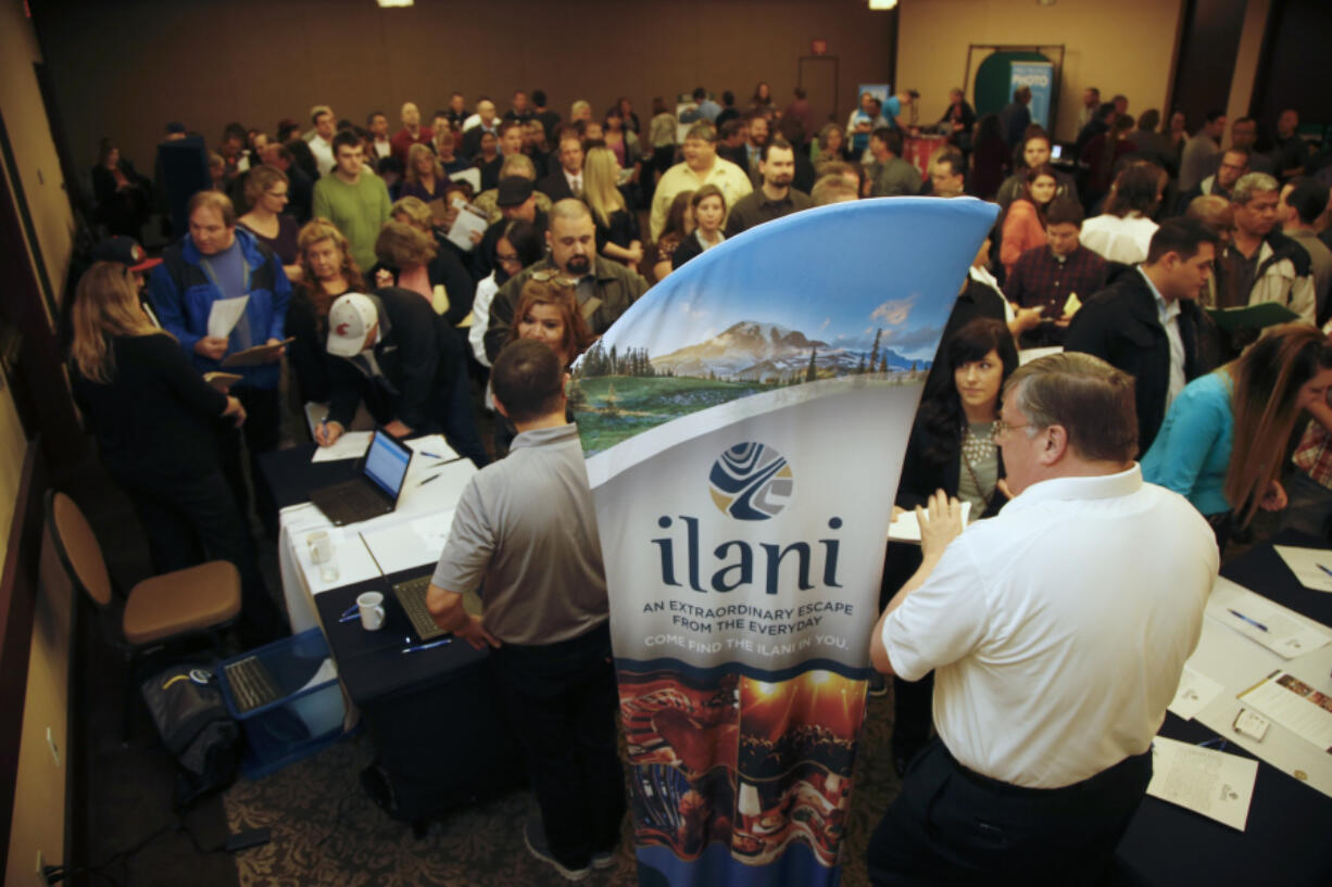 Hundreds of people fill the Sheraton Portland Airport Hotel on Wednesday to apply for jobs at the Ilani Casino Resort, which expects to hire 1,000 people before it opens in the spring.