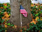 A flag placed along the route of the 29th annual Veterans Parade at Fort Vancouver on Saturday, Nov. 7, 2015.