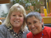 Vancouver&#039;s Joyce Corier and Julie Burger at a Red Cross veteran care package assembly event Friday. The two met, accidentally, months after Burger helped secure for Corier&#039;s active-duty son a trip home to see his dying father.