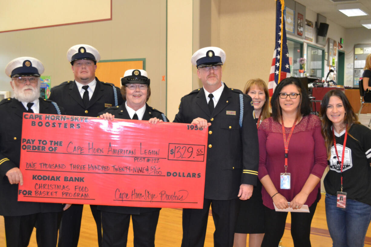 Washougal: Cape Horn American Legion No. 122 members with Cape Horn-Skye Elementary School Booster Club members at the school&#039;s Veterans Day assembly on Nov.