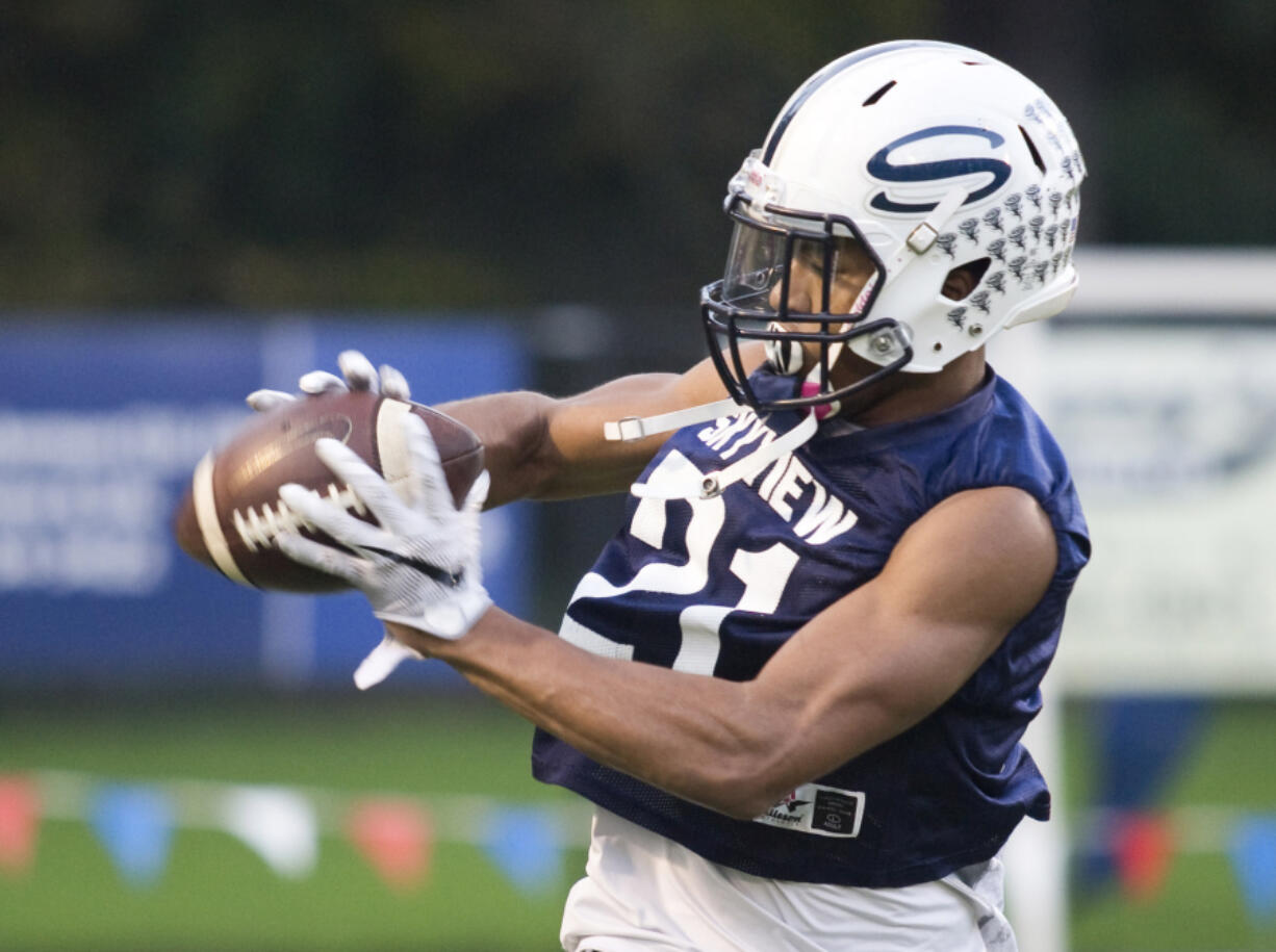 Senior Jeremiah Wright. of Skyview High School football team is seen at a training session at the Kiggins Bowl Vancouver Thursday November 10, 2016.
