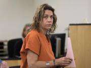 Cindy Jo Clem, 50, who is accused of intentionally setting fire to her mobile home north of La Center, makes a first appearance in Clark County Superior Court on Monday morning.