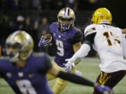 Washington running back Myles Gaskin (9) rushes against Arizona State in the first half of an NCAA college football game, Saturday, Nov. 19, 2016, in Seattle. (AP Photo/Ted S.