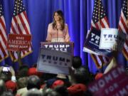 Melania Trump, wife of Republican presidential candidate Donald Trump, speaks Thursday in Berwyn, Pa. Documents obtained by The Associated Press from 20 years ago show that Melania Trump was paid for 10 modeling jobs in the United States worth $20,056 before she had legal permission to work in the country. The documents provide the most detailed accounting yet of Mrs. Trump's first months in the U.S.