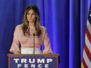 Melania Trump, wife of Republican presidential candidate Donald Trump, speaks at the Main Line Sports Center in Berwyn, Pa., Thursday, Nov. 3, 2016.