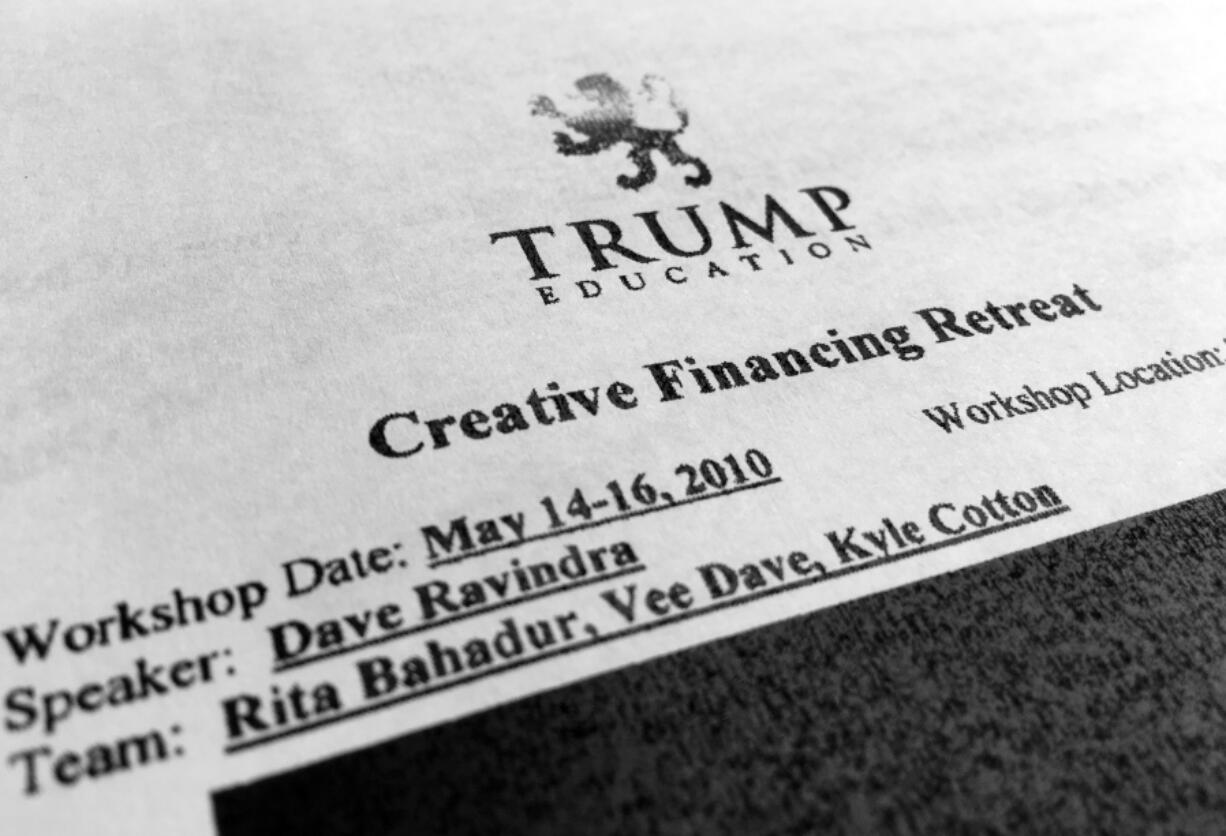 A document that gave feedback from a Trump Education program that Dave Ravindra was the speaker is photographed in Washington on Thursday.