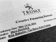 A document that gave feedback from a Trump Education program that Dave Ravindra was the speaker is photographed in Washington on Thursday.