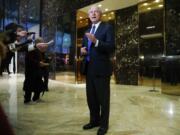 In this photo taken Nov. 17, 2016, Sen. Jeff Sessions, R-Ala. speaks to media at Trump Tower in New York. President-elect Donald Trump has picked Sessions for the job of attorney general.