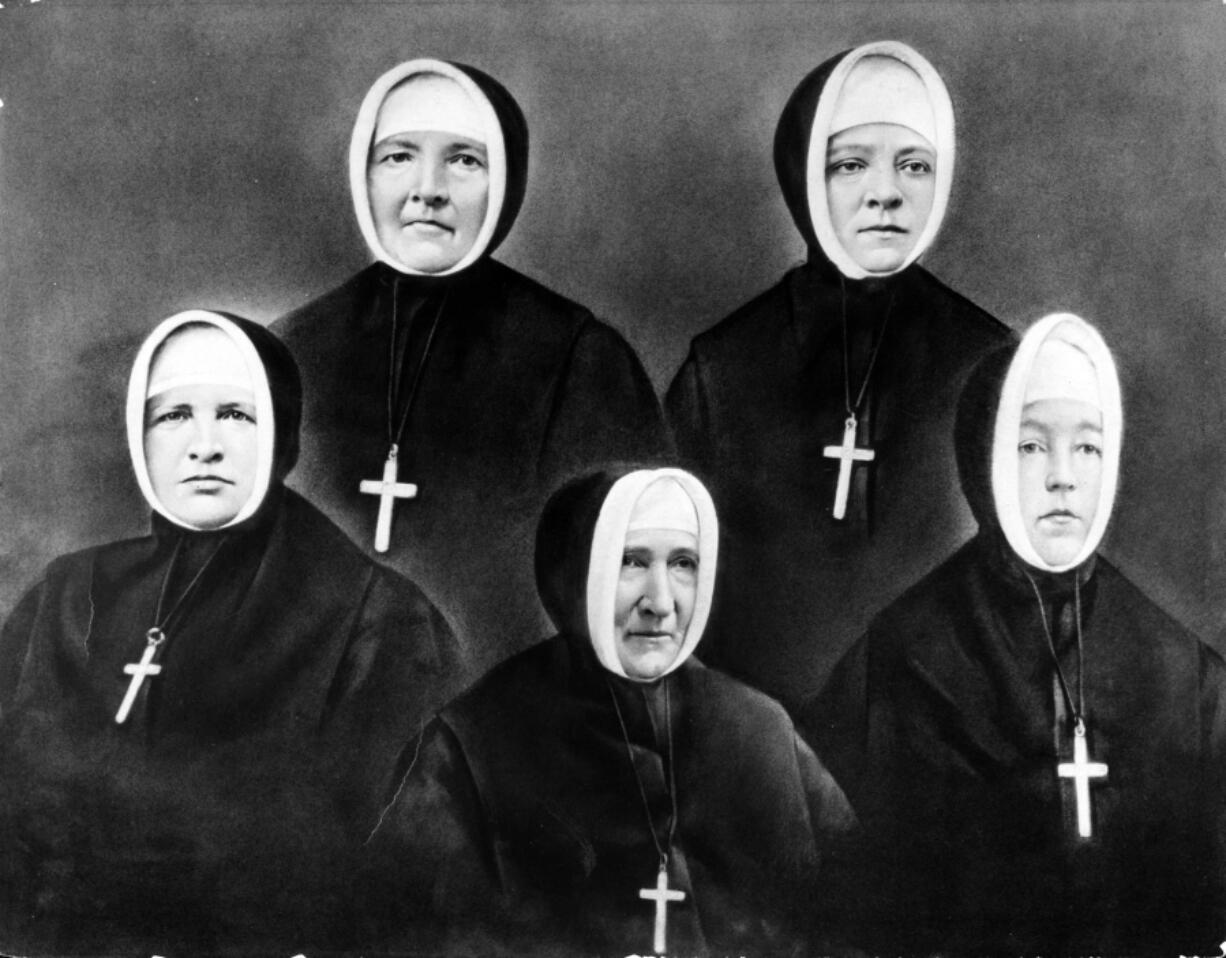 The five founders of the Sisters of Providence who arrived in Vancouver on Dec. 8, 1856: seated, from left, Praxedes of Providence, Joseph of the Sacred Heart, Mary of the Precious Blood; standing, from left, Vincent de Paul and Blandine of the Holy Angels.