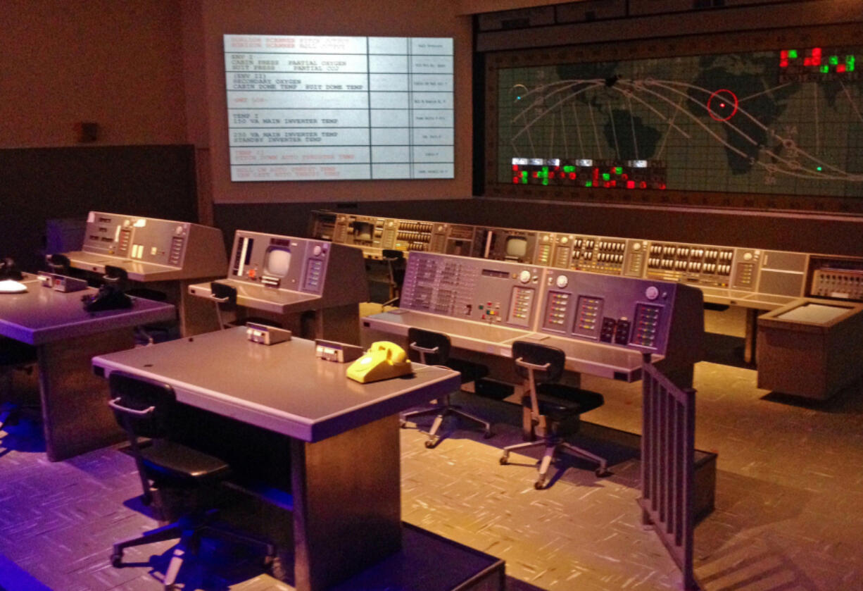 Consoles from the old Mercury Control Center in the Heroes &amp; Legends exhibit at the Kennedy Space Center Visitors Complex.