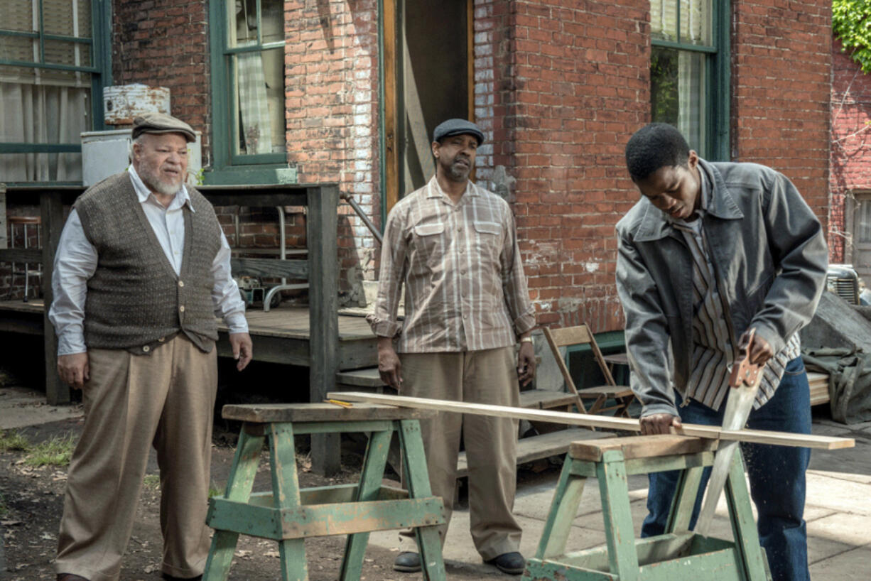 Stephen McKinley Henderson, from left, Denzel Washington and Jovan Adepo appear in &quot;Fences.&quot; (Paramount)