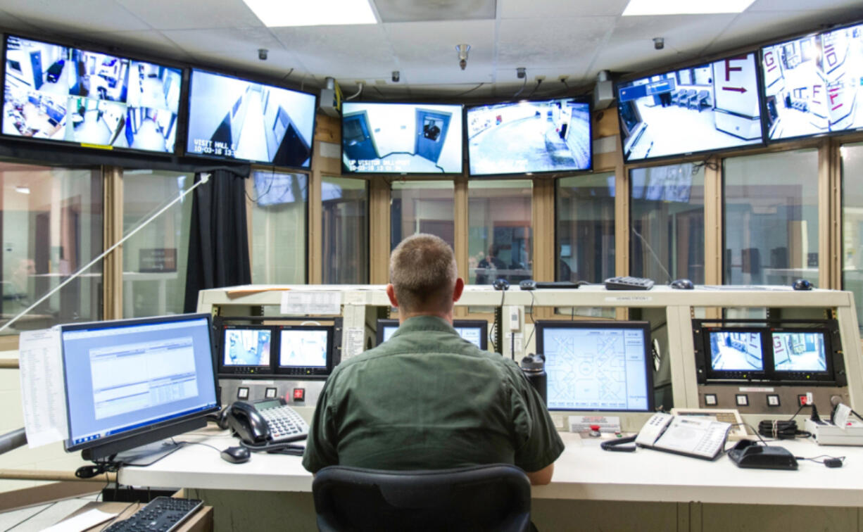 A corrections officer monitors security video feeds at the Clark County Jail. Although the county has worked to reduce the number of inmate deaths by suicide at the jail, by raw numbers, Clark County&#039;s jail has seen more inmate suicides over the past several years than any in the state.