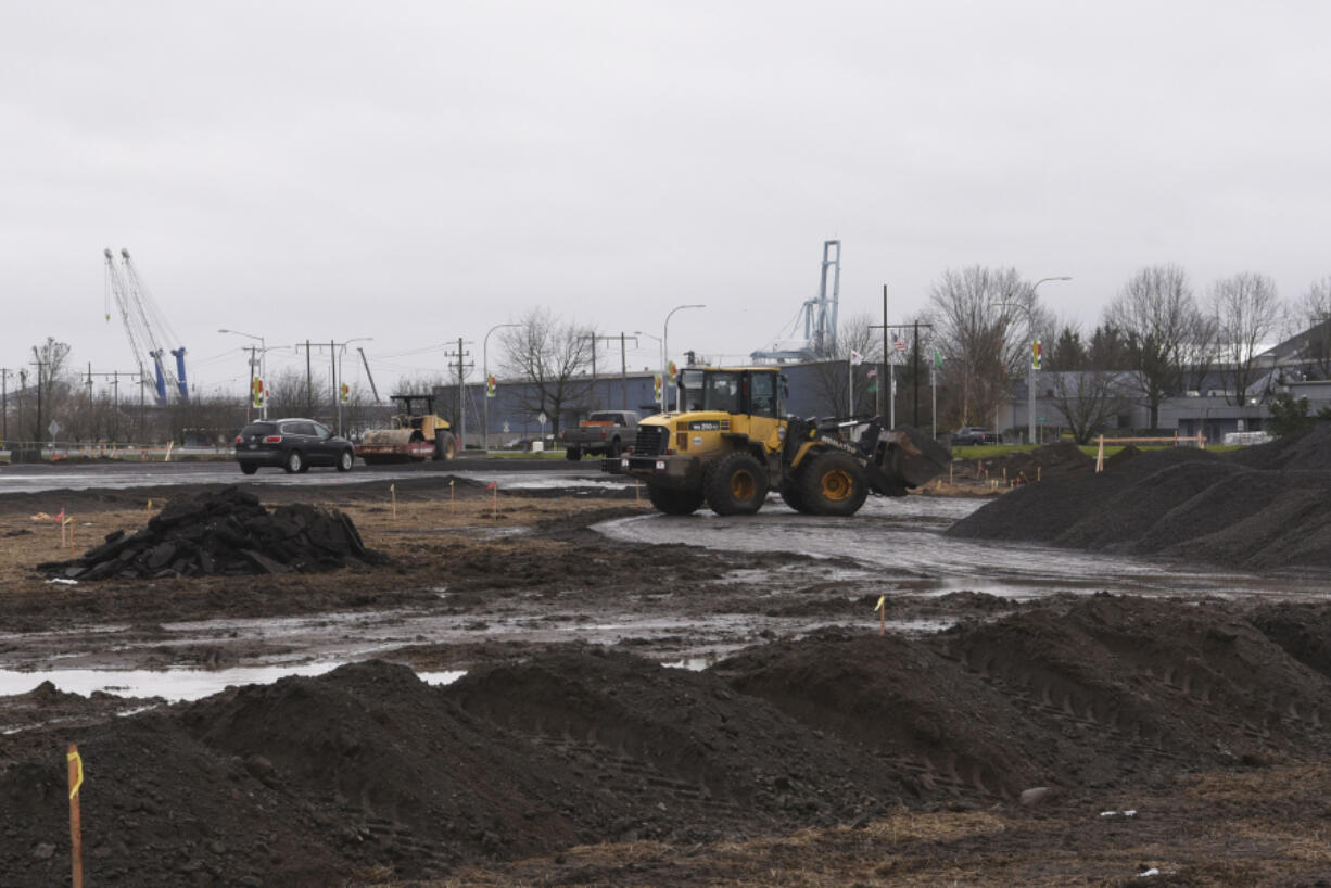 Construction continues on Centennial Industrial Park at the Port of Vancouver on Monday.