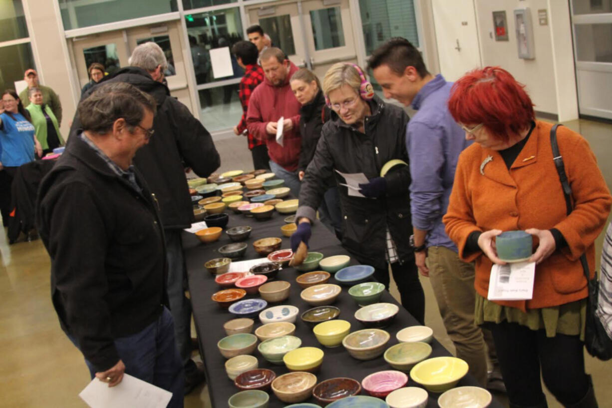 Woodland: The Woodland Ceramic Club&#039;s Empty Bowls fundraiser allowed guests to pick a bowl made by members of the club and fill it with soup from local restaurants, with proceeds going to the Woodland Action Center food bank.