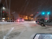 Tim Baker said it took him six and a half hours to travel from Clackamas, Ore., to Vancouver on Wednesday evening, and much of that time was spent on Airport Way. This was his view as he waited at least an hour to turn onto Northeast Airport Way from 138th Avenue in Portland.