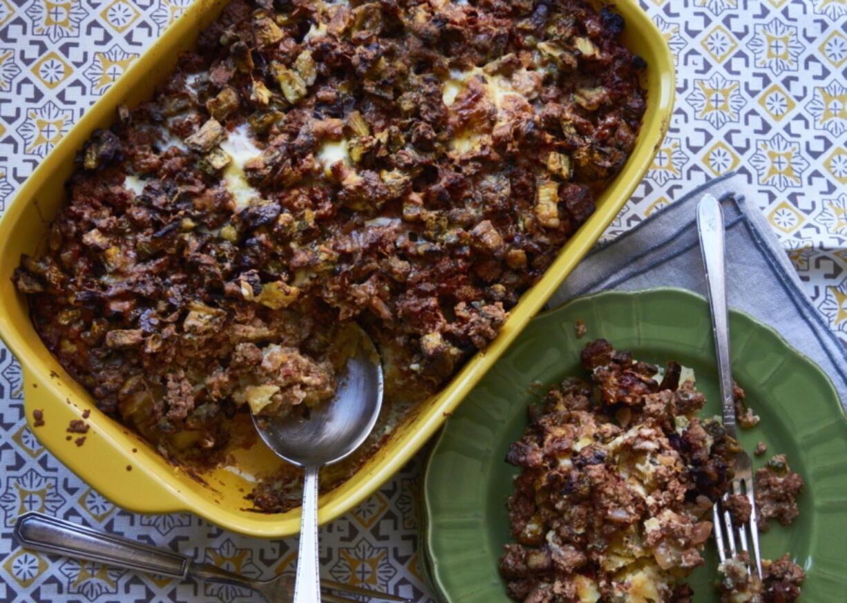 Moussaka, an eggplant and meat casserole (Mia via AP)