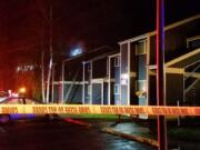 Fire damaged units Saturday at the Fort Vancouver Terrace Apartments, 4710 Plomondon St., in Vancouver.