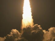 Japan&#039;s H-IIB rocket with a capsule called Kounotori, or stork, goes up shortly after liftoff Friday at the Tanegashima Space Center in Tanegashima, southern Japan. The Japanese capsule contains nearly 5 tons of food, water and other supplies, including new lithium-ion batteries for the International Space Station&#039;s solar power system.